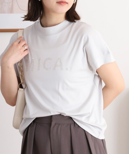 EGLANTINE(エグランティーヌ)の「EGLANTINE MICAスパンコールロゴ半袖Tシャツ【日本製】(Tシャツ/カットソー・レディース・ブラック/イエロー/オフホワイト/ラベンダー/シルバーグレー・40)」の14枚目の写真