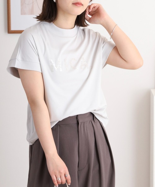 EGLANTINE(エグランティーヌ)の「EGLANTINE MICAスパンコールロゴ半袖Tシャツ【日本製】(Tシャツ/カットソー・レディース・ブラック/イエロー/オフホワイト/ラベンダー/シルバーグレー・40)」の15枚目の写真