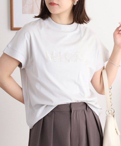 EGLANTINE(エグランティーヌ)の「EGLANTINE MICAスパンコールロゴ半袖Tシャツ【日本製】(Tシャツ/カットソー・レディース・ブラック/イエロー/オフホワイト/ラベンダー/シルバーグレー・40)」の16枚目の写真