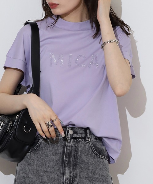 EGLANTINE(エグランティーヌ)の「EGLANTINE MICAスパンコールロゴ半袖Tシャツ【日本製】(Tシャツ/カットソー・レディース・ブラック/イエロー/オフホワイト/ラベンダー/シルバーグレー・40)」の18枚目の写真