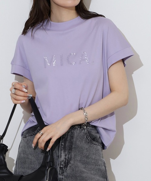 EGLANTINE(エグランティーヌ)の「EGLANTINE MICAスパンコールロゴ半袖Tシャツ【日本製】(Tシャツ/カットソー・レディース・ブラック/イエロー/オフホワイト/ラベンダー/シルバーグレー・40)」の19枚目の写真