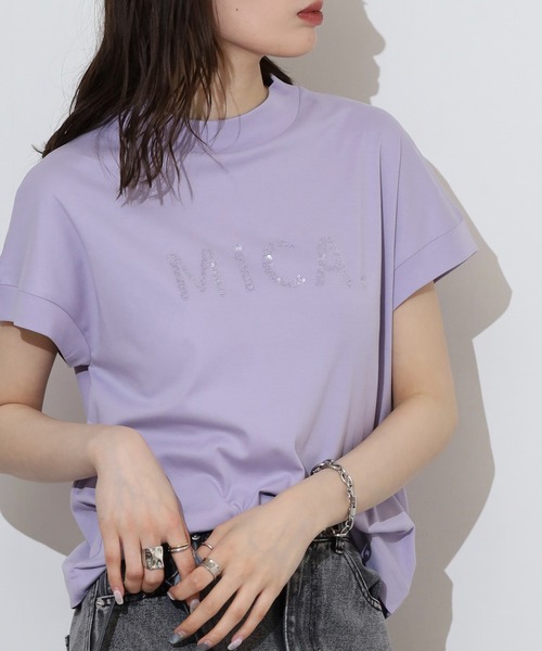 EGLANTINE(エグランティーヌ)の「EGLANTINE MICAスパンコールロゴ半袖Tシャツ【日本製】(Tシャツ/カットソー・レディース・ブラック/イエロー/オフホワイト/ラベンダー/シルバーグレー・40)」の20枚目の写真