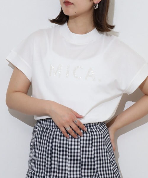 EGLANTINE(エグランティーヌ)の「EGLANTINE MICAスパンコールロゴ半袖Tシャツ【日本製】(Tシャツ/カットソー・レディース・ブラック/イエロー/オフホワイト/ラベンダー/シルバーグレー・40)」の6枚目の写真