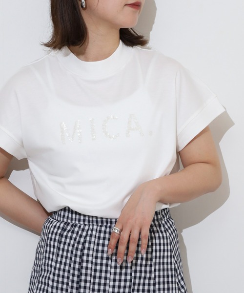 EGLANTINE(エグランティーヌ)の「EGLANTINE MICAスパンコールロゴ半袖Tシャツ【日本製】(Tシャツ/カットソー・レディース・ブラック/イエロー/オフホワイト/ラベンダー/シルバーグレー・40)」の8枚目の写真