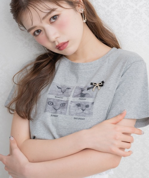 couture BY ROJITA（クチュールバイロジータ）の「CATプリントミ二Tシャツ（Tシャツ/カットソー・レディース・ブラック/グレー/ホワイト・FREE）」の3枚目の写真