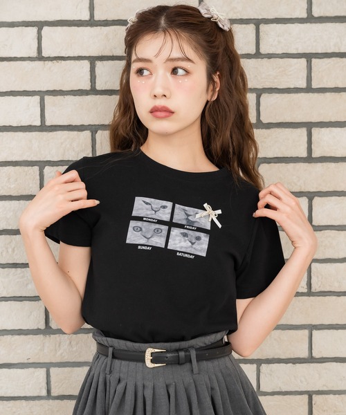 couture BY ROJITA（クチュールバイロジータ）の「CATプリントミ二Tシャツ（Tシャツ/カットソー・レディース・ブラック/グレー/ホワイト・FREE）」の10枚目の写真