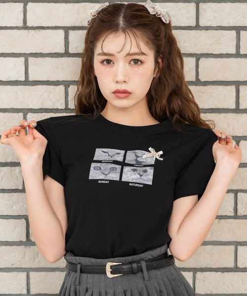couture BY ROJITA（クチュールバイロジータ）の「CATプリントミ二Tシャツ（Tシャツ/カットソー・レディース・ブラック/グレー/ホワイト・FREE）」の11枚目の写真