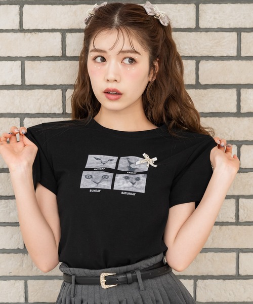 couture BY ROJITA（クチュールバイロジータ）の「CATプリントミ二Tシャツ（Tシャツ/カットソー・レディース・ブラック/グレー/ホワイト・FREE）」の12枚目の写真