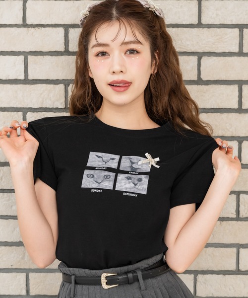 couture BY ROJITA（クチュールバイロジータ）の「CATプリントミ二Tシャツ（Tシャツ/カットソー・レディース・ブラック/グレー/ホワイト・FREE）」の13枚目の写真