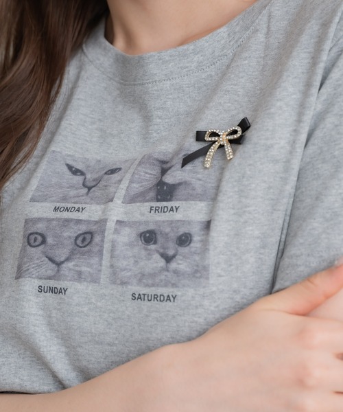 couture BY ROJITA（クチュールバイロジータ）の「CATプリントミ二Tシャツ（Tシャツ/カットソー・レディース・ブラック/グレー/ホワイト・FREE）」の17枚目の写真