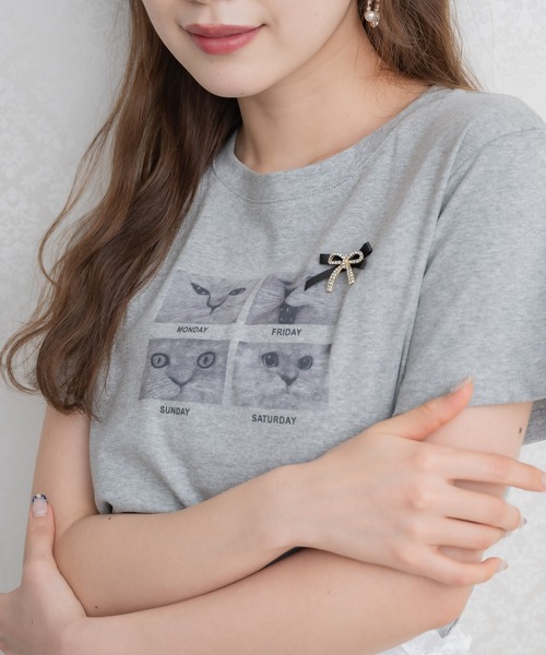 couture BY ROJITA（クチュールバイロジータ）の「CATプリントミ二Tシャツ（Tシャツ/カットソー・レディース・ブラック/グレー/ホワイト・FREE）」の18枚目の写真