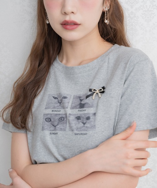 couture BY ROJITA（クチュールバイロジータ）の「CATプリントミ二Tシャツ（Tシャツ/カットソー・レディース・ブラック/グレー/ホワイト・FREE）」の16枚目の写真