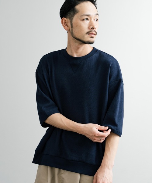 Audience（オーディエンス）の「Upscape Audience アップスケープオーディエンス 日本製 国産泉州ハニカムサーマルニット7.45オンススウェットライクTシャツ AUD6613（Tシャツ/カットソー・メンズ・ブラック/オリーブ/ネイビー/スミクロ・L/M）」の4枚目の写真