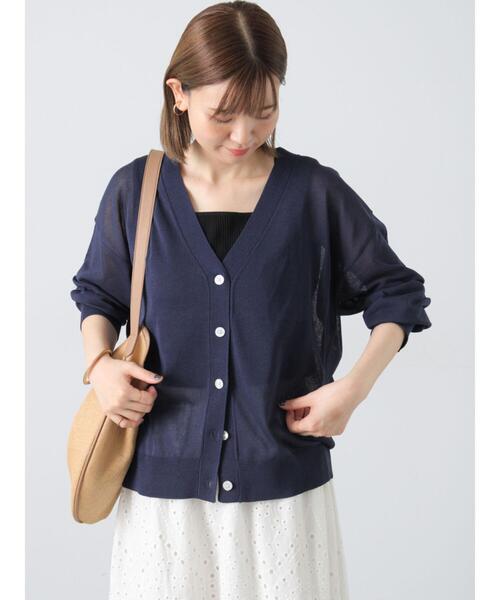 Lugnoncure（ルノンキュール）の「【接触冷感】無地/柄アソートVネックカーディガン（カーディガン/ボレロ・レディース・オレンジ/ネイビー/オフホワイト/ブルー/ブラック・F）」の4枚目の写真