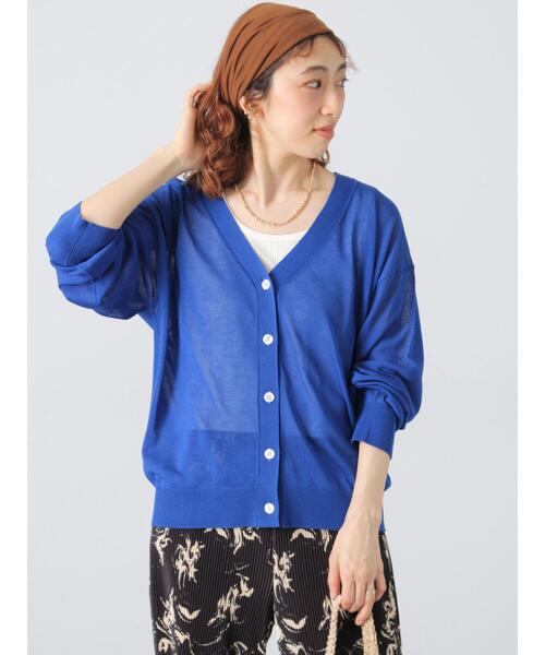 Lugnoncure（ルノンキュール）の「【接触冷感】無地/柄アソートVネックカーディガン（カーディガン/ボレロ・レディース・オレンジ/ネイビー/オフホワイト/ブルー/ブラック・F）」の5枚目の写真