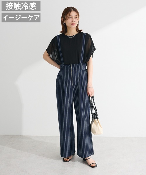 Green Parks(グリーンパークス)の「綿麻混2WAY サス付きZIPパンツ(その他パンツ・レディース・杢グレー/ストライプ/チェック・FREE)」の3枚目の写真