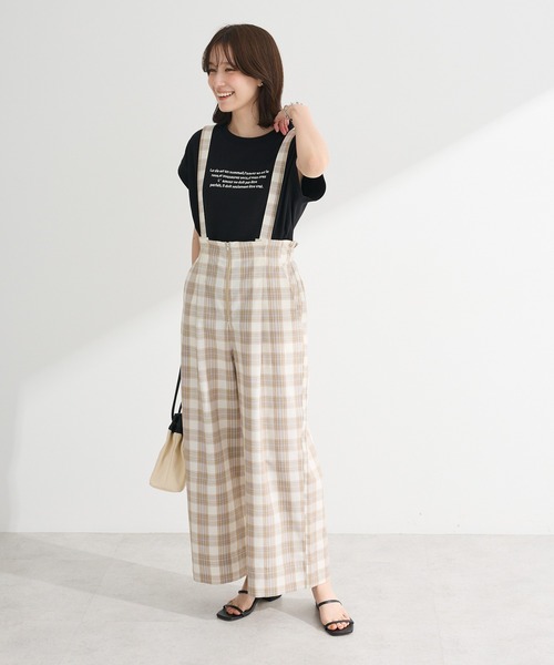 Green Parks(グリーンパークス)の「綿麻混2WAY サス付きZIPパンツ(その他パンツ・レディース・杢グレー/ストライプ/チェック・FREE)」の1枚目の写真