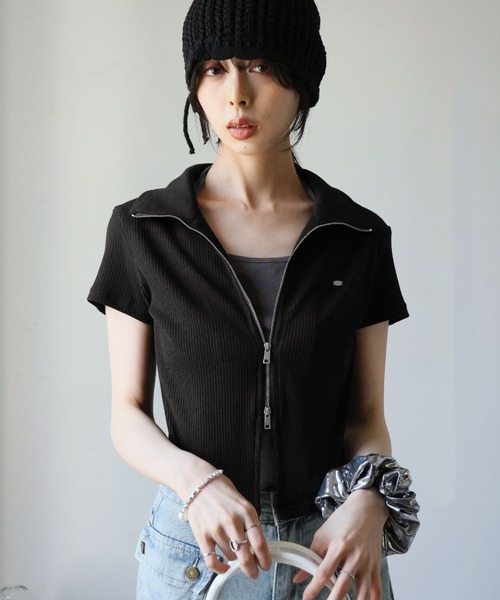 Ulysses(ユリシス)の「レイヤード風デザインダブルジップカーディガン(Tシャツ/カットソー・レディース・ブラック/ブラウン/ホワイト・F)」の13枚目の写真