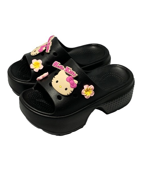 VIBGYOR(ヴィブジョー)の「【Sanrio】サンリオキャラクターズ花飾り付き厚底ヒールサンダル(MA)(サンダル・レディース・ブラック/ピンク/ホワイト/パープル・L/M)」の1枚目の写真