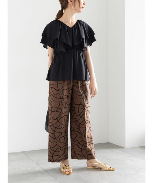 Te chichi（テチチ）の「プリントアソートレーヨンリネンパンツ《2025summer catalog item》（その他パンツ・レディース・オフホワイト/ブラウン/ネイビー/ベージュ・F）」の7枚目の写真