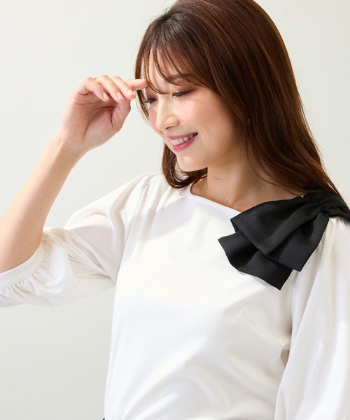 Rose Tiara(ローズティアラ)の「【接触冷感/綿100%/手洗いOK】ビッグリボンカットソー(Tシャツ/カットソー・レディース・オフホワイト/ブラック・38/42/46)」の18枚目の写真