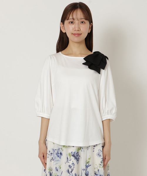 Rose Tiara(ローズティアラ)の「【接触冷感/綿100%/手洗いOK】ビッグリボンカットソー(Tシャツ/カットソー・レディース・オフホワイト/ブラック・38/42/46)」の11枚目の写真