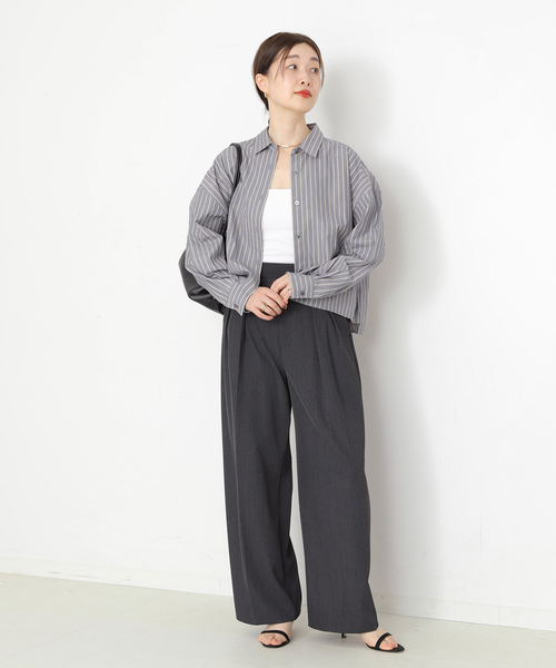 journal standard L'essage(ジャーナルスタンダードレサージュ)の「CPムジ/ストライプ刺しゅうショートシャツ(シャツ/ブラウス・レディース・グレー/ベージュ/ブルー系その他・FREE)」の7枚目の写真