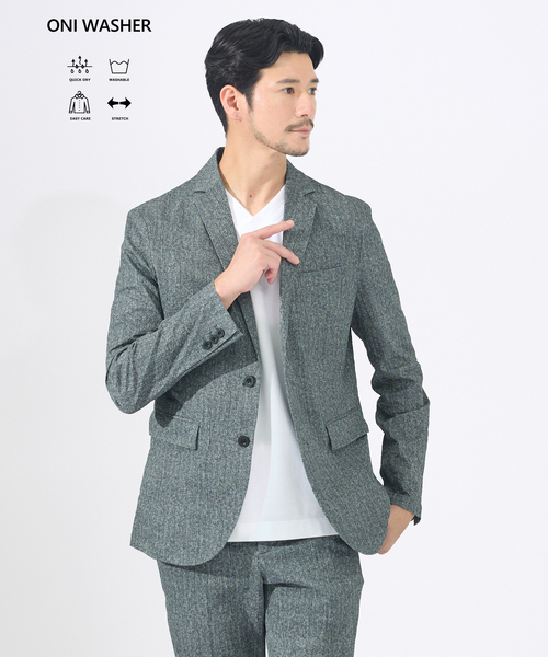 ABAHOUSE GRAY(アバハウスグレイ)の「【セットアップ対応 / 軽量 / ハイパーストレッチ】ワッシャー プリント ジャケット / サマージャケット(テーラードジャケット・メンズ・ブラック系その他/チャコールグレー/ネイビー・44/46/48/50)」の2枚目の写真