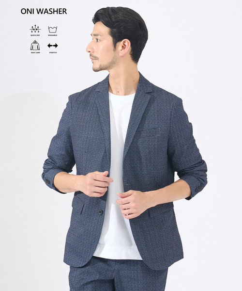 ABAHOUSE GRAY(アバハウスグレイ)の「【セットアップ対応 / 軽量 / ハイパーストレッチ】ワッシャー プリント ジャケット / サマージャケット(テーラードジャケット・メンズ・ブラック系その他/チャコールグレー/ネイビー・44/46/48/50)」の1枚目の写真