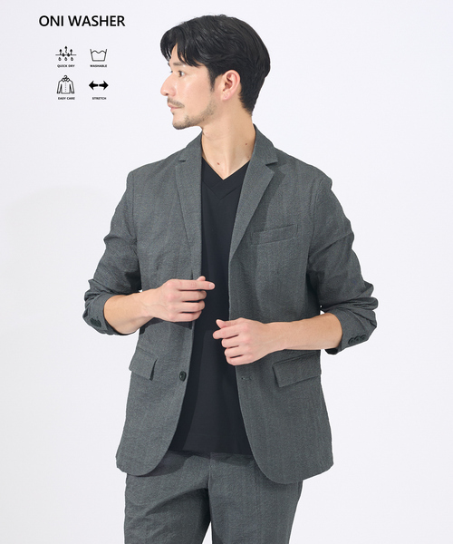 ABAHOUSE GRAY(アバハウスグレイ)の「【セットアップ対応 / 軽量 / ハイパーストレッチ】ワッシャー プリント ジャケット / サマージャケット(テーラードジャケット・メンズ・ブラック系その他/チャコールグレー/ネイビー・44/46/48/50)」の3枚目の写真