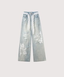 LA POMME petit（ラポミ・プチ）の「Crystal Lace Belt Ripped Jeans