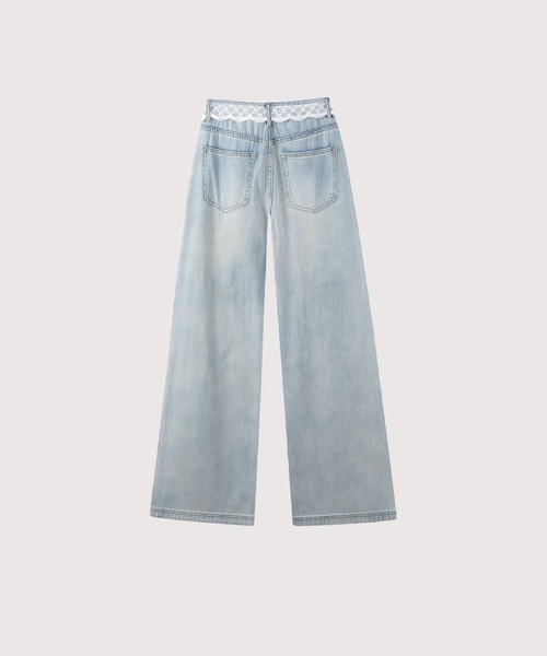 LA POMME petit（ラポミ・プチ）の「Crystal Lace Belt Ripped Jeans
