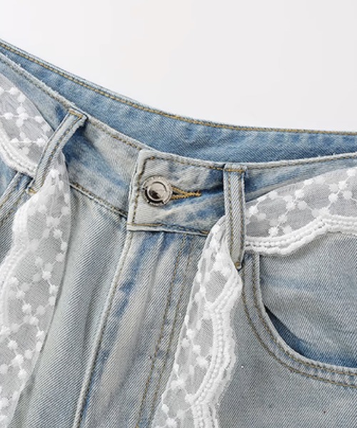 LA POMME petit（ラポミ・プチ）の「Crystal Lace Belt Ripped Jeans