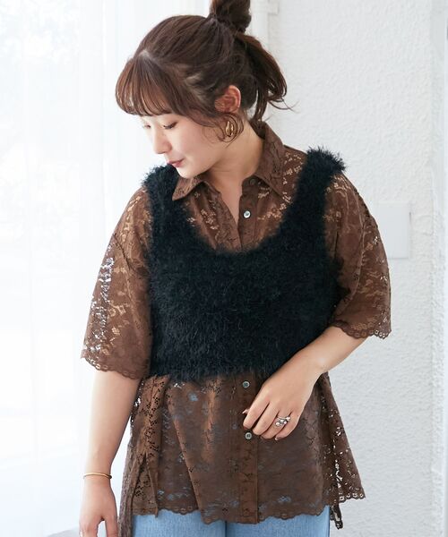 le.coeur blanc（ルクールブラン）の「シャギーUネックベスト（ベスト・レディース・ブラック/グレイッシュベージュ・38）」の12枚目の写真