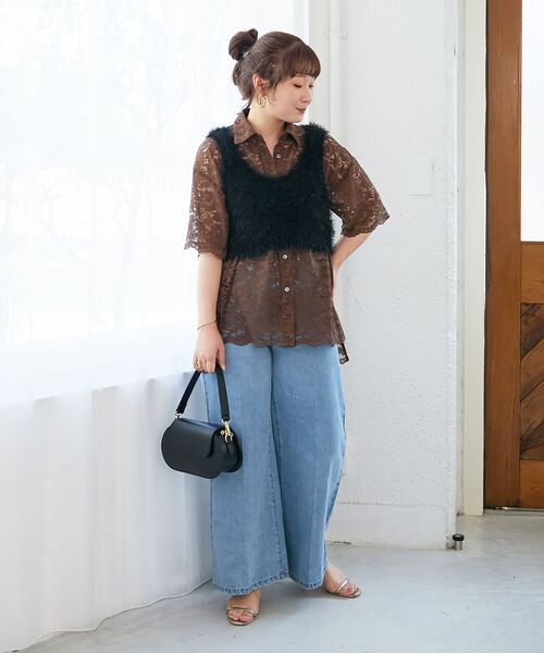 le.coeur blanc（ルクールブラン）の「シャギーUネックベスト（ベスト・レディース・ブラック/グレイッシュベージュ・38）」の13枚目の写真