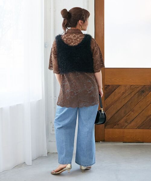 le.coeur blanc（ルクールブラン）の「シャギーUネックベスト（ベスト・レディース・ブラック/グレイッシュベージュ・38）」の14枚目の写真