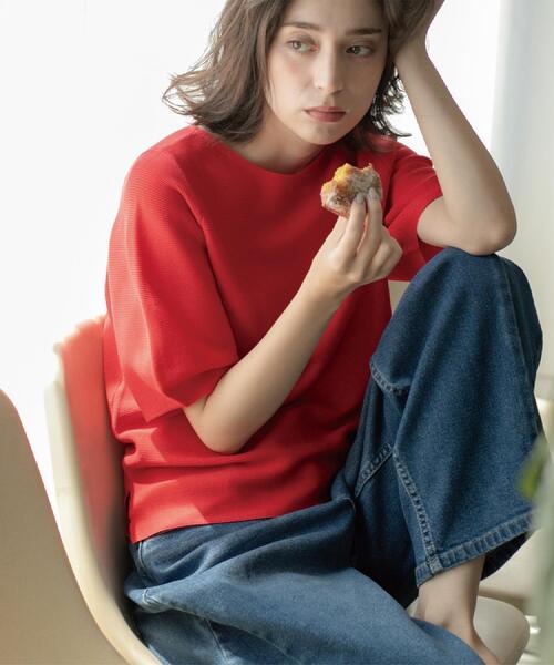 OPAQUE.CLIP（オペークドットクリップ）の「ガーターボリュームスリーブニット【UVケア/洗濯機洗い可】（ニット/セーター・レディース・ブラック/レッド系1/チャコールグレー/ライトグレー/パープル・36/38/40/42/34）」の5枚目の写真