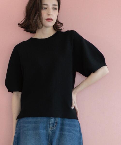 OPAQUE.CLIP（オペークドットクリップ）の「ガーターボリュームスリーブニット【UVケア/洗濯機洗い可】（ニット/セーター・レディース・ブラック/レッド系1/チャコールグレー/ライトグレー/パープル・36/38/40/42/34）」の2枚目の写真