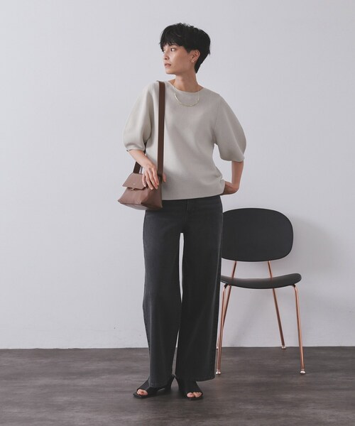 OPAQUE.CLIP（オペークドットクリップ）の「ガーターボリュームスリーブニット【UVケア/洗濯機洗い可】（ニット/セーター・レディース・ブラック/レッド系1/チャコールグレー/ライトグレー/パープル・36/38/40/42/34）」の6枚目の写真