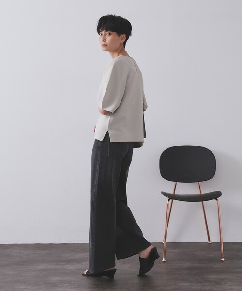 OPAQUE.CLIP（オペークドットクリップ）の「ガーターボリュームスリーブニット【UVケア/洗濯機洗い可】（ニット/セーター・レディース・ブラック/レッド系1/チャコールグレー/ライトグレー/パープル・36/38/40/42/34）」の7枚目の写真