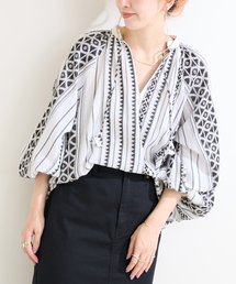 手洗い可 / ジャカードスキッパーブラウス