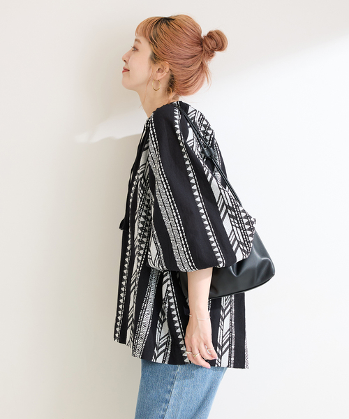 B.C STOCK(ベーセーストック)の「手洗い可 / ジャカードスキッパーブラウス(シャツ/ブラウス・レディース・ホワイト/ブラック・FREE)」の10枚目の写真