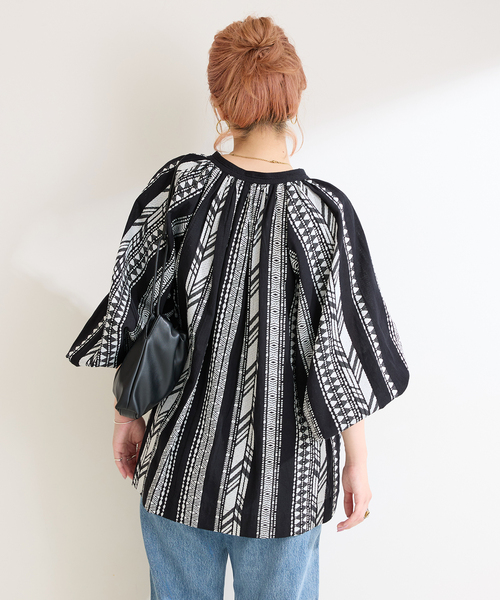 B.C STOCK(ベーセーストック)の「手洗い可 / ジャカードスキッパーブラウス(シャツ/ブラウス・レディース・ホワイト/ブラック・FREE)」の11枚目の写真