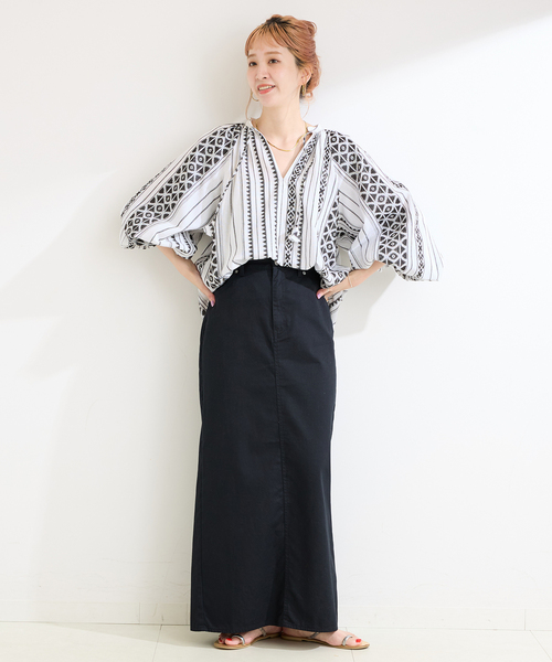 B.C STOCK(ベーセーストック)の「手洗い可 / ジャカードスキッパーブラウス(シャツ/ブラウス・レディース・ホワイト/ブラック・FREE)」の12枚目の写真