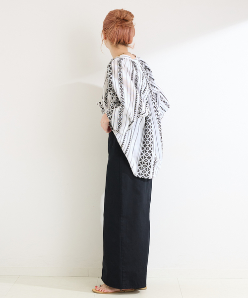 B.C STOCK(ベーセーストック)の「手洗い可 / ジャカードスキッパーブラウス(シャツ/ブラウス・レディース・ホワイト/ブラック・FREE)」の14枚目の写真