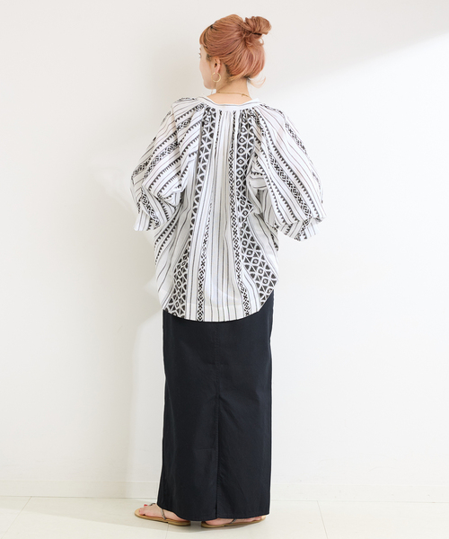 B.C STOCK(ベーセーストック)の「手洗い可 / ジャカードスキッパーブラウス(シャツ/ブラウス・レディース・ホワイト/ブラック・FREE)」の15枚目の写真