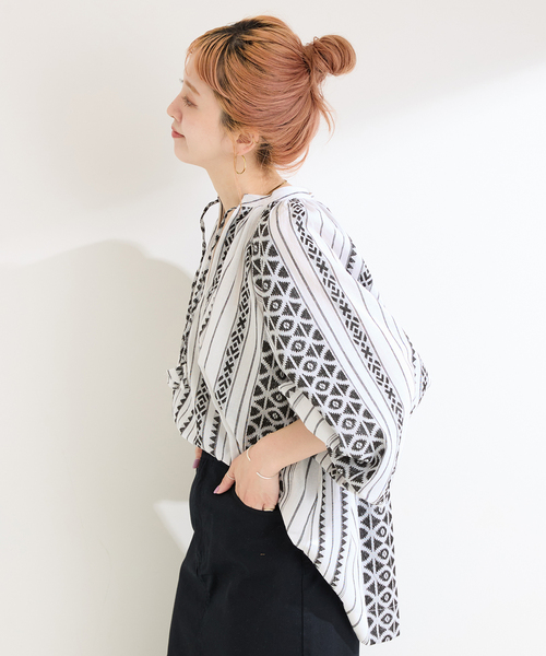 B.C STOCK(ベーセーストック)の「手洗い可 / ジャカードスキッパーブラウス(シャツ/ブラウス・レディース・ホワイト/ブラック・FREE)」の17枚目の写真