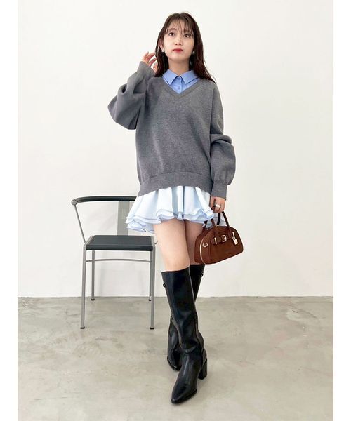 シャツドッキングフリルミニワンピース（ワンピース）｜LILY