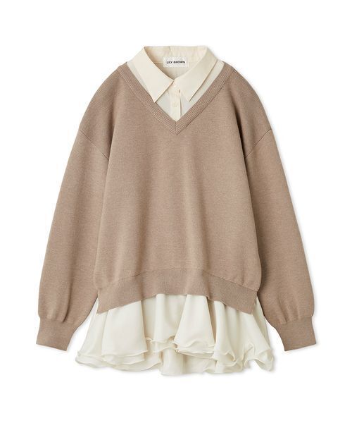 リリーブラウン　シャツドッキングフリルミニワンピース 限定カラー】シャツドッキングフリルミニワンピース（ミニ