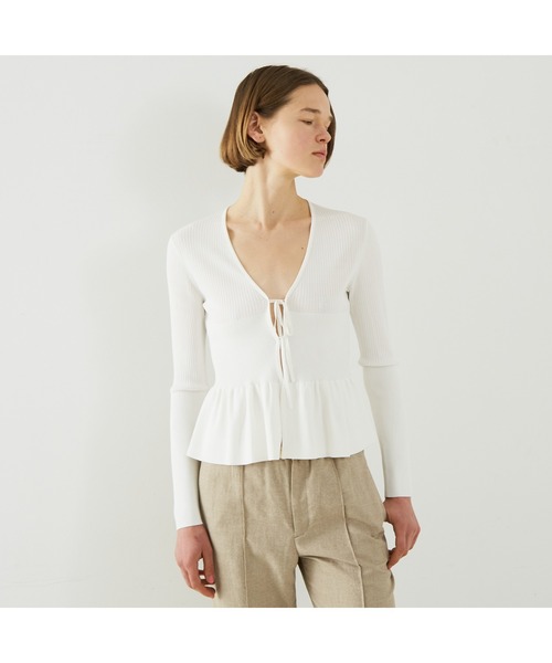 DESIGNWORKS（デザインワークス）の「２WAYリブペプラムボレロカーディガン（カーディガン/ボレロ・レディース・ホワイト/ブラック・38）」の5枚目の写真